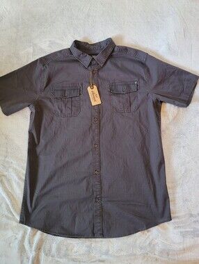 Thorogood Mens XLT Gray Short Sleeve Utility Button Up Shirt Workwear Stretch
